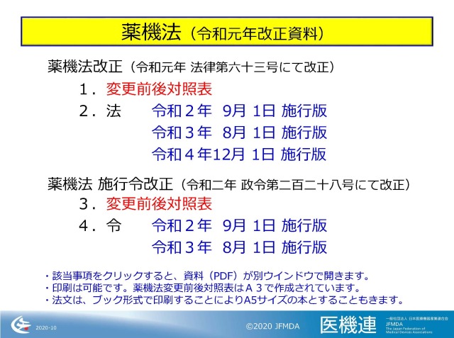 薬機法・施行令 令和元年改正資料 変更前後対照表 (CD-ROM) 一般社団法人 日本医療機器産業連合会 刊行物のご案内